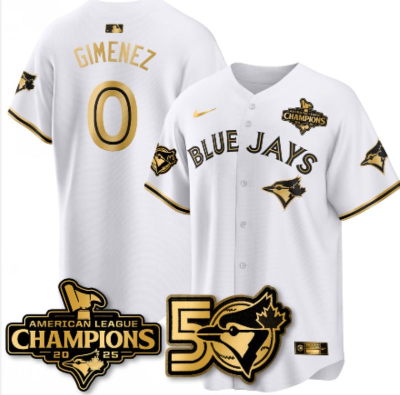 Men 2026 Toronto Blue Jays #0 Gimenez White gold Game Nike MLB Jersey style 0021->toronto blue jays->MLB Jersey